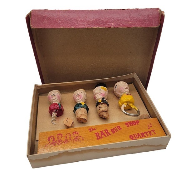 Vintage Folk Art Barbershop‎ Quartet Bottle Bar Accessories - Picture 1 of 13